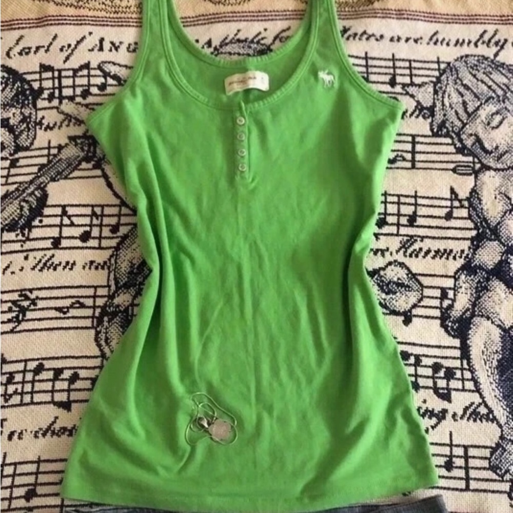 Abercrombie & Fitch Bright Green Ribbed Henley Tank